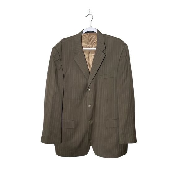 Andrew Fezza 100% Wool Brown Pinstriped Blazer Men's Size 46 R - Picture 1 of 10